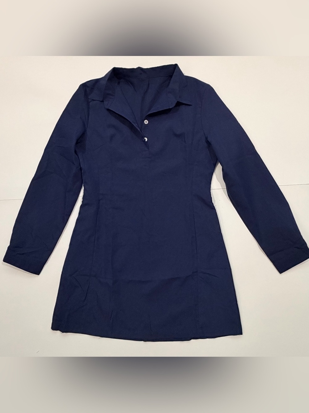 Navy Blue Collared Polo Shirt Dress Long Sleeve Size Medium
